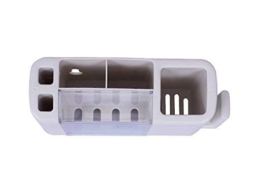 Inditradition Wall Hanging Toothbrush Toothpaste Holder | Multipurpose Bathroom Accessory Organizer (Plastic, White)